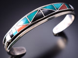 Vintage Silver & Turquoise Multistone Zuni Inlay Bracelet by H & L Zunie 6E14S