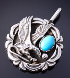 Navajo Silver Flying Eagle Turquoise Pendant with Sleeping Beauty Turquoise- 5L17W
