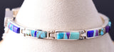 Silver & Turquoise Multistone Navajo Inlay Link Bracelet Evangeline David 6H31G
