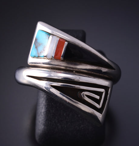 Preowned- Adjustable Silver Multistone Navajo Inlay Wrap Ring - Albert Nells 5K10Q