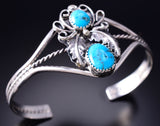 Silver & Turquoise Navajo Handmade Eagle Feathers Bracelet Harry B. Yazzie 6D27O