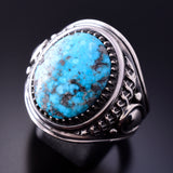 Size 13 Silver & Turquoise Navajo Handmade Men's Ring by Derrick Gordon 4A31H