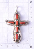 Silver & Mediterranean Coral Zuni Handmade Cross Pendant by Lupe Iule 5F10Z