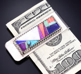 Silver & Turquoise Multistone Navajo Inlay Money Clip by Arnold Yazzie 5L25C