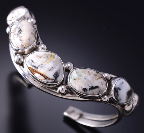 Vintage Silver & White Buffalo Turquoise Navajo Bracelet by D.K. Lister 6E14C