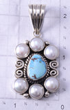 Silver & Golden Hills Turquoise Fresh Pearl Navajo Pendant by Erick Begay 5F30W