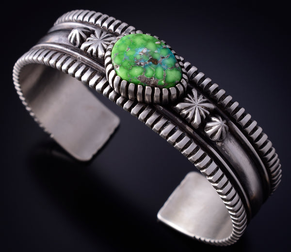 Silver & Turquoise Navajo Handmade Stars Bracelet by Erick Begay 5H03B