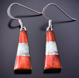 Silver & Spiny Oyster Shell Navajo Inlay Dangle Earrings - James Manygoats 6D07R