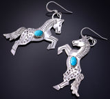 Silver & Turquoise Navajo Handmade Free Horses Earrings by Louise Yazzie 5G16M