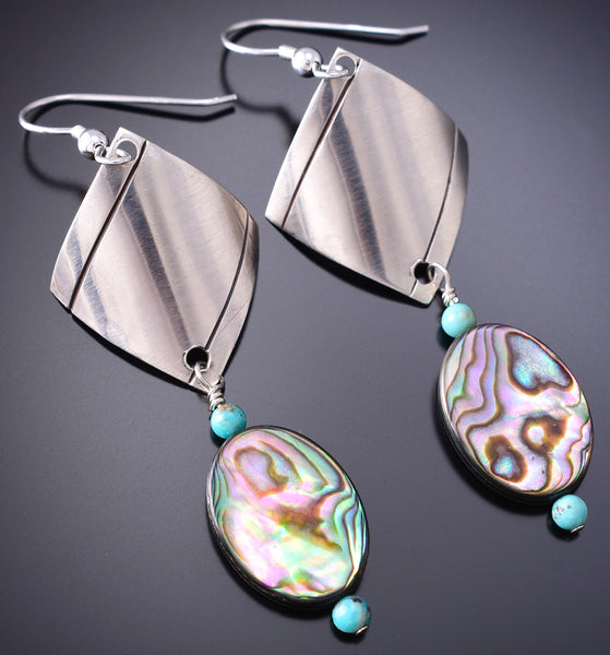 Silver & Turquoise w/ Abalone Navajo Harmony Dangle Earrings - Ravis Henry 6H06G