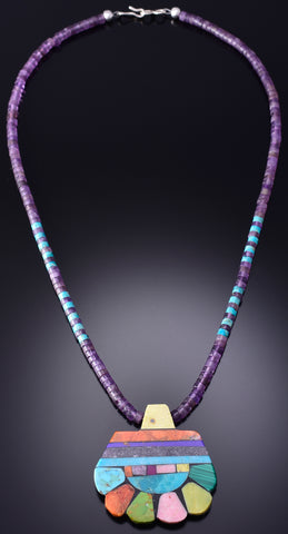 22" Santo Domingo Pueblo (Kewa) Multistone Flower Necklace by Mary Tafoya 6H31U