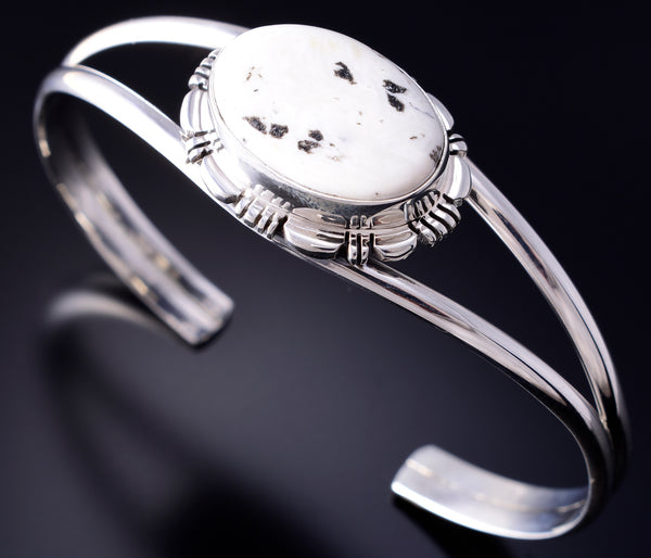 Silver & White Buffalo Turquoise Navajo Open Bracelet by Norvin Johnson 5L21G