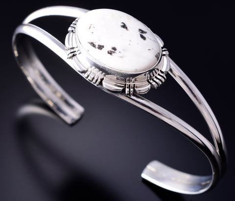 Silver & White Buffalo Turquoise Navajo Open Bracelet by Norvin Johnson 5L21G