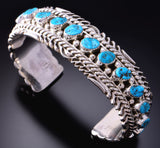 Silver & Kingman Turquoise Navajo Handmade Bracelet by Tina Jones 3F05R