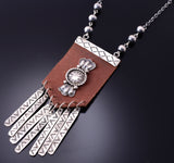 Silver & Leather Navajo Handmade Concho Necklace by Betta Lee 3K31Z