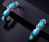 Silver & Turquoise Zuni Inlay Half Hoop Earrings 5F10R