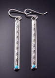 Silver & Turquoise Bottom Long Navajo Earrings by Caroline Tsosie 3B10Q