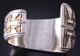 Silver & Lapis Navajo Handmade Rug Design Wide One Side Bracelet Ray Scott 5F04Y