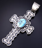 Sterling Silver and Golden Hills Turquoise Navajo Cross Pendant by June Delgarito 5L17T