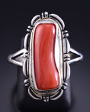 Size 7-3/4 Silver & Coral Navajo Handmade Ring by Norvin Johnson 5L26W