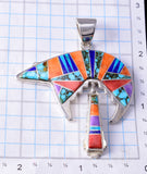 Silver & Turquoise Multistone Navajo Inlay Bear Pendant by Aldora Henry 5L13H
