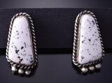 Silver & White Buffalo Turquoise Navajo Post Earrings 4C31Z