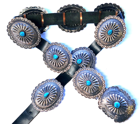 Vintage Classic Traditional Navajo Turquoise Concho Belt signed LS 5L11S