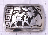 Silver Navajo Handmade Roaming Elk Buckle by Sonny Gene 5J18Y