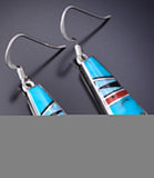 Silver & Turquoise Multistone Navajo Inlay Earrings by James Manygoats 6D07J