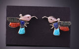 Silver & Turquoise Multistone Zuni Inlay Hummingbird Earrings by Sharon Natewa 3G03M