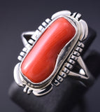 Size 7-3/4 Silver & Mediterranean Coral Navajo Ring by Norvin Johnson 5L07R