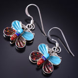 Silver & Turquoise Multistone Zuni Inlay Butterfly Earrings by Erva Quam 5G22C