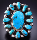 Vintage Size 7-3/4 Silver & Turquoise Navajo Cluster Ring 4A19L