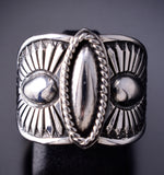 Size 8 Silver Navajo Handstamped Concho Ring by Derrick Gordon 6J30F