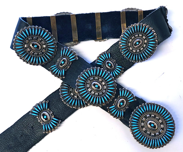 Vintage Zuni Turquoise Needle Point Concho Belt 5L11P