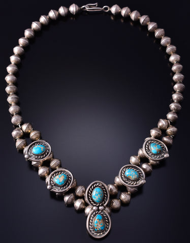 Vintage 14" Silver & Turquoise Navajo Choker Necklace 5G28W