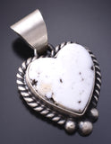 Silver & White Buffalo Turquoise Navajo Handmade Heart Pendant by Johnny Dixon 5L26M