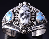 Silver & Golden Hills Turquoise White Buffalo Navajo Bracelet Erick Begay 6C01D