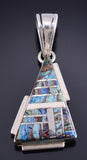 Vintage Silver Rainbow Calsilica Inlay Pendant by M. Hildreth 5L26X