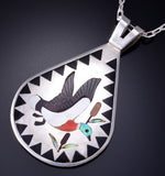Vintage Silver Multistone Zuni Inlay Mallard Pendant Dennis Nancy Edaakie 6A21X