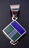 Vintage Silver & Lapis w/ Malachite Navajo Inlay Pendant by Ray Tracey 5H21J