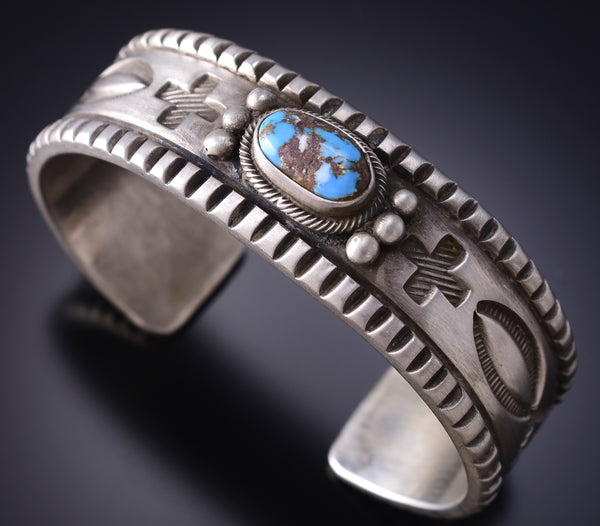 Silver & Golden Hills Turquoise Handstamped Bracelet by Erick Begay 6H15E