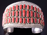 Silver & Coral Navajo Handmade Wide Bracelet by Marlene Haley 4A19A