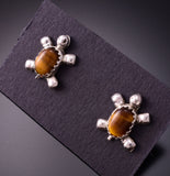 Silver & Tiger Eye Zuni Handmade Turtle Earrings by Norton Kinsel 3G03N