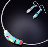 Silver Multistone Navajo Inlay Omega Necklace & Earring Set by Rick Tolino 5L17P