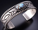 Silver & Golden Hills Turquoise Navajo Handstamped Bracelet by Erick Begay 6J23J