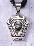 Vintage 23" Silver & Onyx w/ Opal Navajo Inlay Necklace by CL 6H06Y