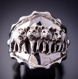 Size 10 Silver Navajo Handmade Strong Wolfpack Men's Ring 6J30E