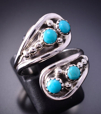 Adjustable Silver & Turquoise Navajo Wrap Ring by Genevieve Francisco 4A12W