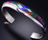 Vintage Silver Multistone Inlay Isleta Pueblo Bracelet by Pete Sanchez 6A21P